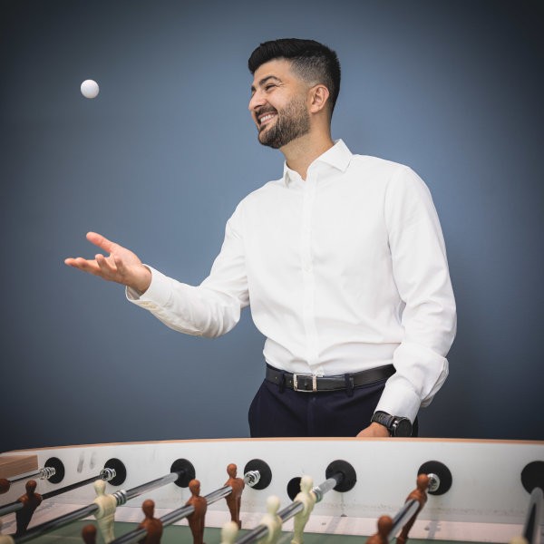 A man playing table football