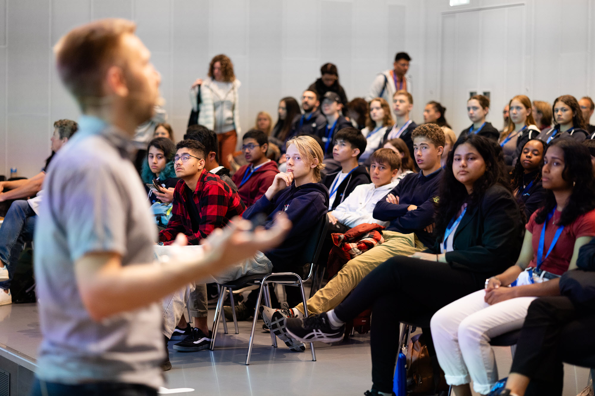 Photo of Novo Nordisk employee with students