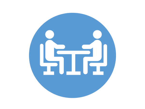 Graphic image of two people sitting at a table