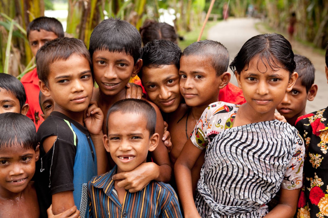 Children in India gathered together and smiling